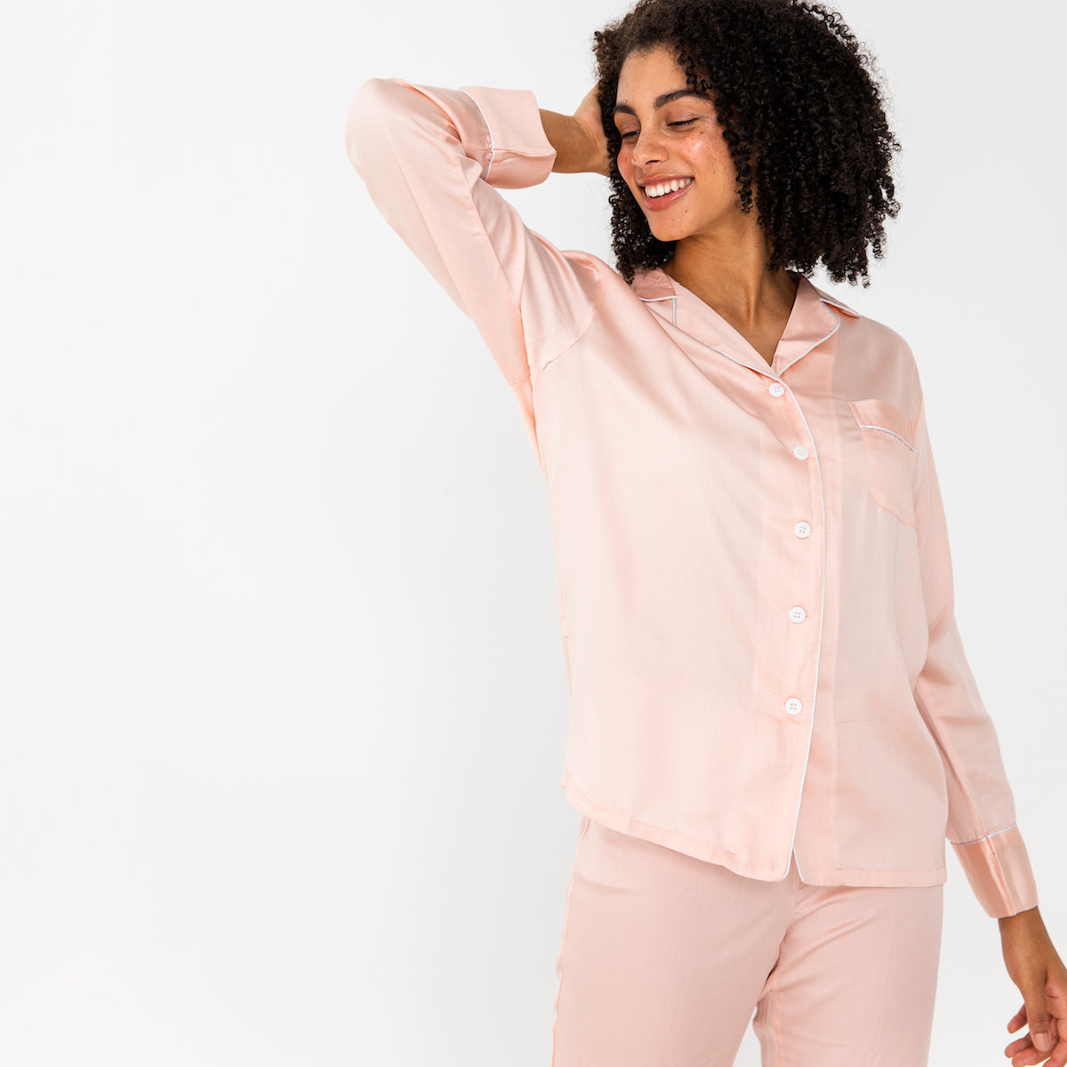 CleanBamboo® Satin-Pyjama-Shirt mit langen Ärmeln