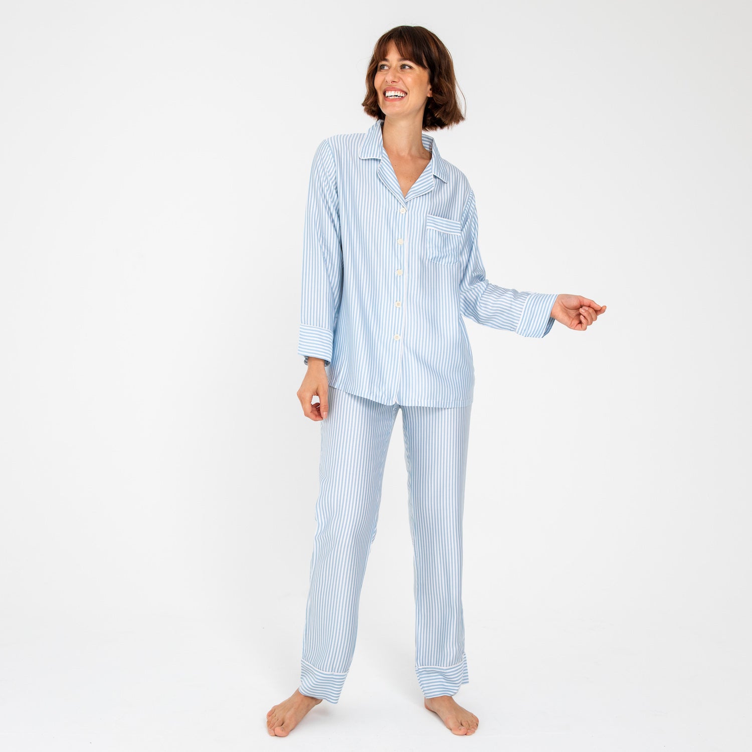 Starlight Blue Stripes | Sateen PJ Pant With 100% Organic Bamboo #Color_starlightbluestripes