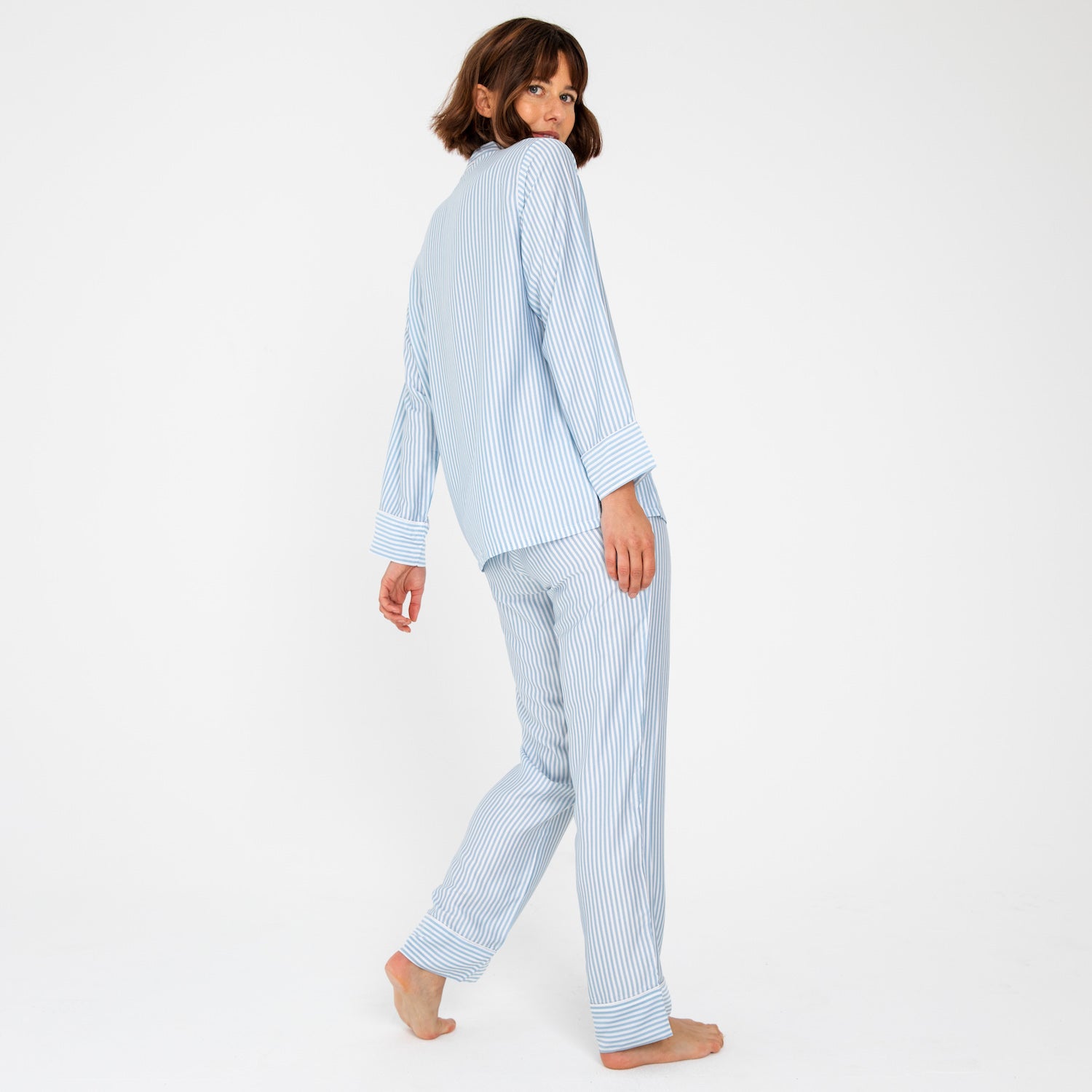 Starlight Blue Stripes | Sateen PJ Pant With 100% Organic Bamboo #Color_starlightbluestripes