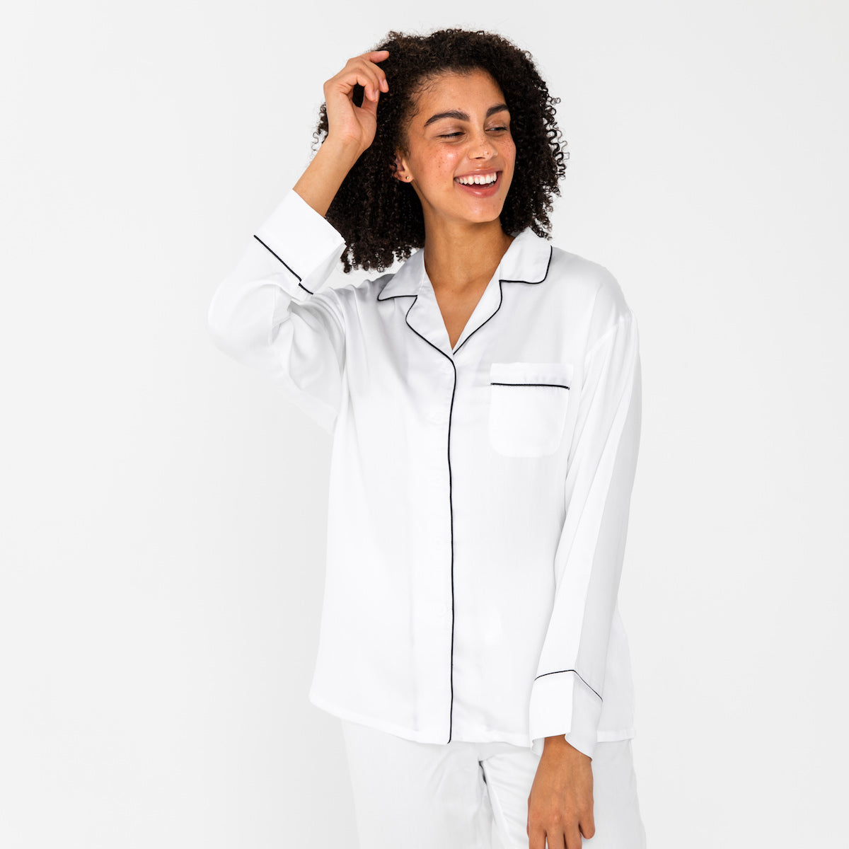 Cloud | Sateen Long Sleeve PJ Shirt With 100% Organic Bamboo #Color_cloud
