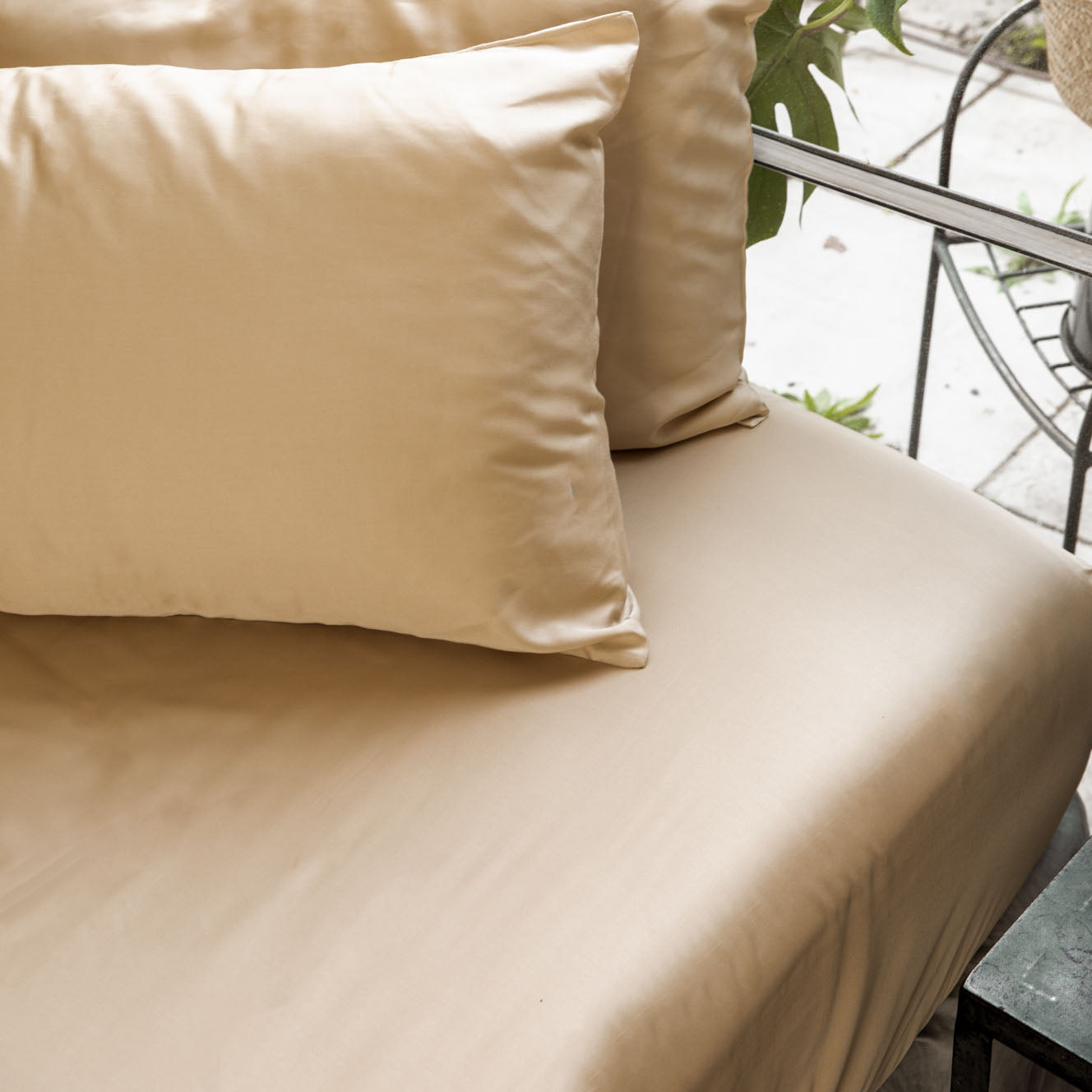 Earthen Sand | Signature Sateen Fitted Sheet Made with 100% Organic Bamboo #Color_earthensand