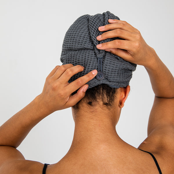 Slate | Bamboo Waffle Hair Towel Made With 100% Organic Bamboo #Color_slate
