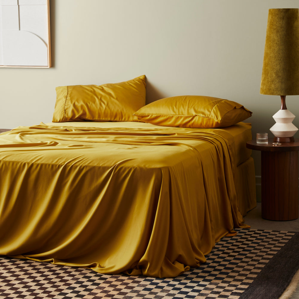 Saffron | Signature Sateen Sheet Set Made with 100% Bamboo #Color_saffron
