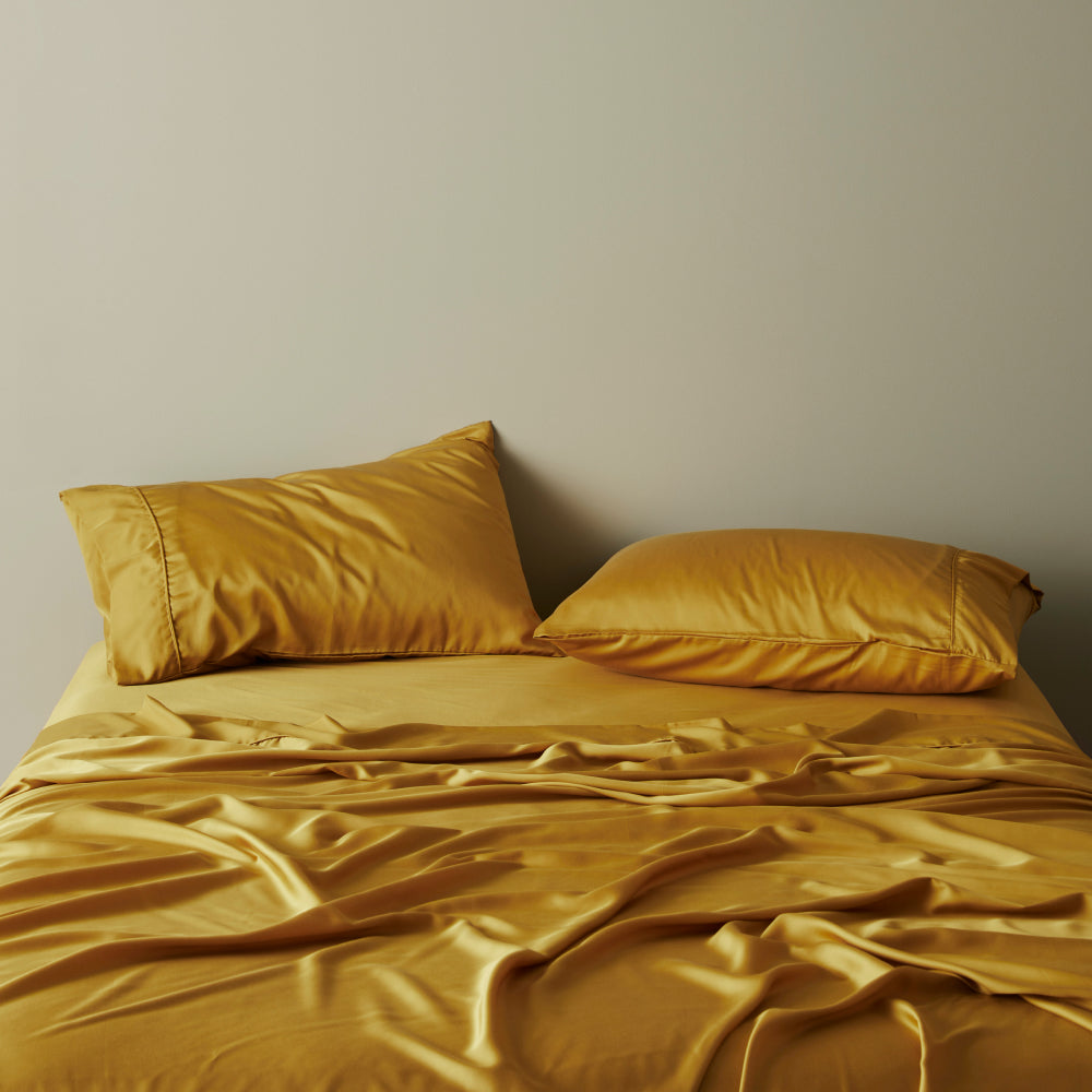 Saffron | Signature Sateen Sheet Set Made with 100% Bamboo #Color_saffron